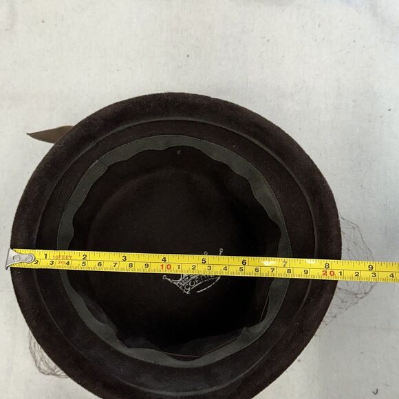 Corona Vintage 50s 60s Brown Velvet Pillbox Cloche Hat With Ribbon Band And Veil